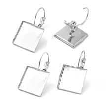 Швензы, Латунь, c Квадратной Основой под Кабошон, Цвет: Платина, Размер: 28х16мм, Основа 15х15мм, Штифт 0.7мм, (УТ100007492)