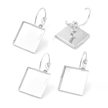 Швензы, Латунь, c Квадратной Основой под Кабошон, Цвет: Серебро, Размер: 28х16мм, Основа 15х15мм, Штифт 0.7мм, (УТ100007493)