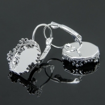 Швензы, Латунь, c Круглой Основой под Кабошон, Цвет: Серебро, Диаметр Основы: 15мм, (УТ100007513)