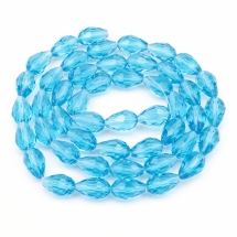 Бусины Стекло Капля, Прозрачные, Граненые, Цвет: Небесно-голубой, Размер: 15х10мм, Отв-тие: 2мм, около 50шт/79см/нить, (УТ100006958)