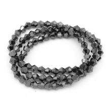 Намистини Грановані Біконус 4мм, Прозоре Скло, Колір: Сірий, Діаметр: 4 мм, Отв-тя 1мм, близько 80шт / 28см / нитка, (УТ100006969)