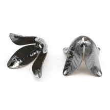 Конус для Бусин, Латунь, Цветок, Цвет: Оружейная Сталь, Размер: 17x22мм, Отверстие 2.5мм, (УТ100007958)