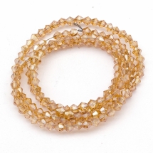 Намистини Гальваніка Скло, Грановані, Біконус, Колір: Бежевий, Розмір: 3х3мм, Отв-тя: 1мм, близько 149шт / 48см / нитка, (УТ100007072)