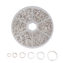 Набор Одинарных Колечек Железные, Серебро, Микс Размеров 4-10х0.7~1мм, Внутренний Диаметр 2.6-8мм, около 1600шт/набор, (УТ100007179)