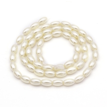Жемчуг Бусины Стекло 6х4мм, Глянец, Экокраска, на нити из смесового хлопка, Бочонок, Пшеничный, Отв. 1мм, ок. 65шт/41см/нить (УТ100007131)