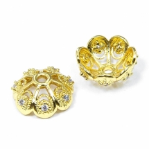 Шапочки для Бусин, Латунь, с Фианитами, Покрытие Золото 18К, Цветок, Размер: 11х5мм, Отверстие 1.5мм, (УТ100008011)