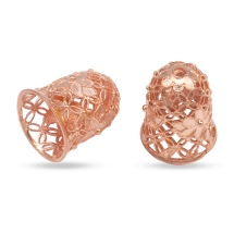 Конус Шапочки для Намистин Латунь Дзвіночок, Квітковий Візерунок Філігрань, Рожеве Золото, 15х12мм, Отвір 2мм, (УТ100007408)