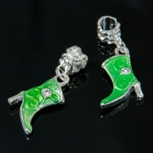 Шарми Євронамистини з Кулоном, Чобіт, Метал, Колір: Салатовий, Розмір: 14x33x3мм, Отвір 4.5мм, (УТ100008444)