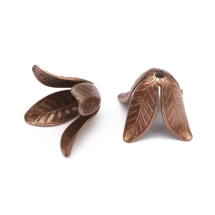 Конус для Бусин, Латунь, Цветок, Цвет: Медь, Размер: 17x22мм, Отверстие 2.5мм, (УТ100008454)