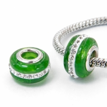 Шармы Евробусины Лэмпворк, Ручная Работа, Вставка из Латуни, Стразы Горный Хрусталь, Рондель, Зеленый, 13х9мм, Отв-тие 5мм, (УТ100008473)