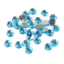 Пришивные Акриловые Стразы, 2 отверстия, Круглые, Цвет: Голубой, Размер: 8х3мм, Отв-тие 1мм, (УТ100008612)