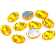 Пришивные Акриловые Стразы, 2 отверстия, Овальные, Цвет: Золотистый, Размер: 10х8х3мм, Отв-тие 1мм, (УТ100008643)