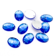 Пришивные Акриловые Стразы, 2 отверстия, Овальные, Цвет: Синий, Размер: 18х13х5мм, Отв-тие 1мм, (УТ100008653)