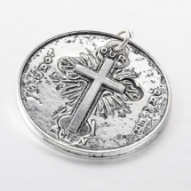 Кулон Круглый с Крестом, Металл, Цвет: Античное Серебро, Размер: 28x27x2мм, Отверстие 2мм, (УТ100008881)