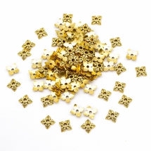 Шапочки для Бусин 4 пелюстки, Квітка, Метал, Тибетський Стиль, Колір: Античне Золото, Розмір: 6х6х2мм, Отвір 1мм, (УТ100008607)