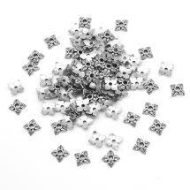 Шапочки для Бусин 4 лепестка, Цветок, Металл, Тибетский Стиль, Цвет: Античное Серебро, Размер: 6х6х2мм, Отверстие 1мм, (УТ100008608)