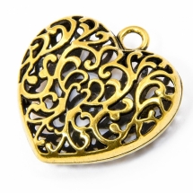 Кулон Сердце Металл, Цвет: Античное Золото, Размер: 51x50x17мм, Отверстие 5мм, (УТ100008680)