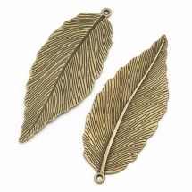 Кулон Лист, Металл, Цвет: Бронза, Размер: 71x29x1мм, Отверстие 2мм, (УТ100008894)