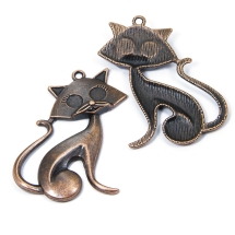 Кулон Кот, Металл, Цвет: Медь, Размер: 46x30x5мм, Отверстие 2мм, (УТ100008671)