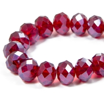 Намистини Кришталеві Перлинний Блиск, Гальванічне скло, Грановані, Рондель, Червоний, 12х8мм, Отвір 1мм, около72шт / 58см / нитка (УТ100009476)