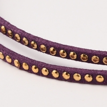 Шнур Замшевый, с золотистыми алюминиевыми вставками, Цвет: Фиолетовый, Размер: 3х2мм, (УТ100009869)