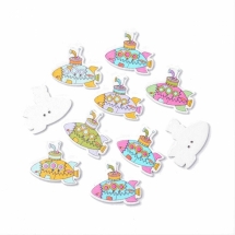 Пуговицы Деревянные Окрашенные, 2-отверстия, Субмарина, Цвет: Микс, Размер: 30x25x2мм, Отв-тие: 1.4мм, (УТ100009058)