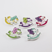 Пуговицы Деревянные Окрашенные, 2-отверстия, Мишки, Цвет: Микс, Размер: 33x31x2мм, Отв-тие: 2мм, (УТ100009061)