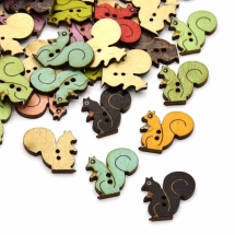 Пуговицы Деревянные Окрашенные, 2-отверстия, Белки, Цвет: Микс, Размер: 22x20x2мм, Отв-тие: 1мм, (УТ100009062)