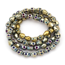 Бусины Стекло с Гальваникой, Форма Череп, Цвет: Золотистый, Размер: 10x8x7мм, Отв. 1мм, около 80шт/80см/нить, (УТ100009344)