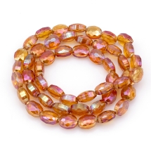 Бусины Стеклянные, Гальванические, Овальные, Цвет: Светло-коралловый, Размер: 12x9x6мм, Отв-тие 1мм, около 50шт/60см/нить, (УТ100009295)