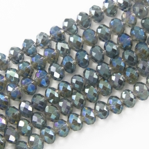 Намистини Гальваніка Скло, Грановані, Рондель, Колір: Синьо-зелений, Розмір: 8х5.5мм, Отв-тя: 1.5мм, близько 72шт / 40см / нитка, (УТ100009312)