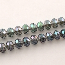 Бусины Гальваника Стекло, Граненые, Рондель, Цвет: Сине-зеленый, Размер: 10x7.5мм, Отв-тие: 2мм, около 72шт/54см/нить, (УТ100009314)