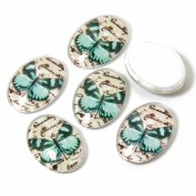 Кабошоны Стеклянные Бабочки, Овальные, Цвет: Голубой, Размер: Длина 18мм, Ширина 13мм, Толщина 6мм, (УТ100009382)