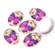 Кабошоны Стеклянные Бабочки, Овальные, Цвет: Фиолетовый, Размер: Длина 18мм, Ширина 13мм, Толщина 6мм, (УТ100009383)