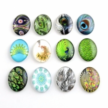 Кабошоны Перо Стеклянные, Овальные, Цвет: Микс, Размер: Длина 25мм, Ширина 18мм, Толщина 5мм, (УТ100009425)