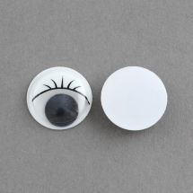 Очки Живі для скрапбукінгу і іграшок, з віями, Круглі, Колір: Чорний, Діаметр 20мм, Товщина 4.5мм, (УТ100010040)