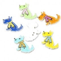 Пуговицы Деревянные Собака 2-Отверстия, Микс, 30x25x2мм, Отверстие 1мм, (УТ100009600)