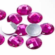 Акрилові Стрази - Кабошони, Грановані, Плоскі Круглі, Колір: Фуксія, Розмір: 20x6мм, (УТ100009488)