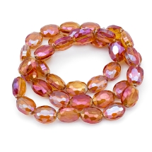 Бусины Стеклянные, Гальванические, Овальные, Цвет: Светло-коралловый, Размер: 16x13x7мм, Отв-тие 1мм, около 40шт/64см/нить, (УТ100009202)