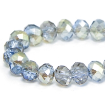 Бусины Гальваника Стекло АВ-Цвет, Граненые, Рондель, Цвет: Лазурный, Размер: 6х4мм, Отв-тие: 1мм, около 100шт/46см/нить, (УТ100009250)