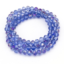 Бусины Гальваника Стекло АВ-Цвет, Граненые, Рондель, Цвет: Светло-синий, Размер: 6х4мм, Отв-тие: 1мм, около 100шт/46см/нить, (УТ100009255)