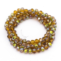 Бусины Гальваника Стекло АВ-Цвет, Граненые, Рондель, Цвет: Светло-коричневый, Размер: 6х4мм, Отв-тие: 1мм, около 100шт/46см/нить, (УТ100009258)