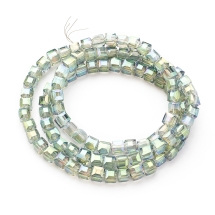 Бусины Гальваника Стекло, Кубики Граненые, Цвет: Аквамарин, Размер: 4х4х4мм, Отв-тие 1мм, около 95шт/53см/нить, (УТ100009287)