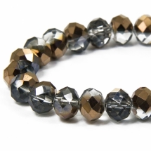 Бусины Гальваника Стекло, Граненые, Рондель, Цвет: Серо-золотистый, Размер: 10x7.5мм, Отв-тие: 2мм, около 72шт/54см/нить, (УТ100009300)