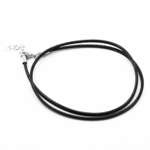 Основа для Ожерелья, Шнур Вощеный Хлопковый, с Застежкой Карабин и цепочкой, Черный, Длина 45см, (УТ100009845)