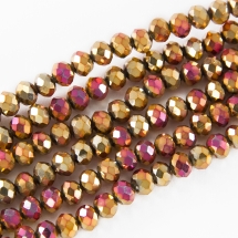 Бусины Гальваника Стекло, Граненые, Рондель, Цвет: Золотисто-розовый, Размер: 6х4мм, Отв-тие: 1мм, около 100шт/40см/нить, (УТ100009342)