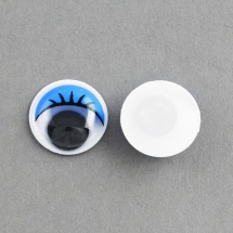 Очки Живі для скрапбукінгу і іграшок, з віями, Круглі, Колір: Блакитний, Діаметр 12мм, Товщина 3.5мм, (УТ100009538)