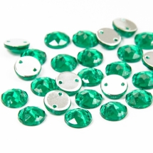 Пришивные Акриловые Стразы, 2 отверстия, Круглые, Цвет: Зеленый, Размер: 8х3мм, Отв-тие 1мм, (УТ100009443)