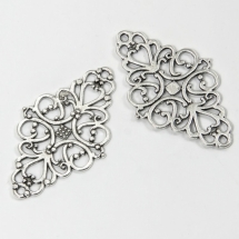 Конектор Філігранний Біжутерний сплав, 6 і більше отворів, Античне Срібло, 42x25x1мм, Отвір 2мм, (УТ100010657)