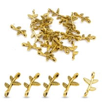 Коннектор Ветка Бижутерный сплав, 2 отверстия, Цвет: Античное Золото, Размер: 17х9.5х3мм, Отверстие 1мм, (УТ100010675)